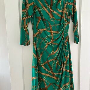 Ralph Lauren Green Ruched Wrap Midi Dress